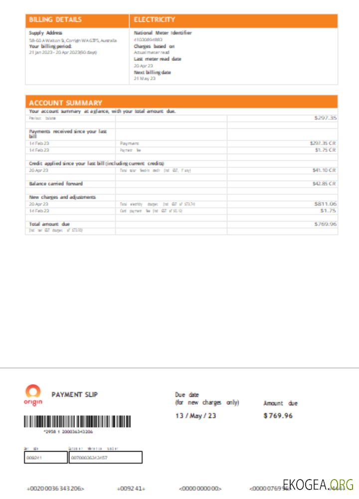 Facture d'entreprise de service public d'origine, page 2, SCR